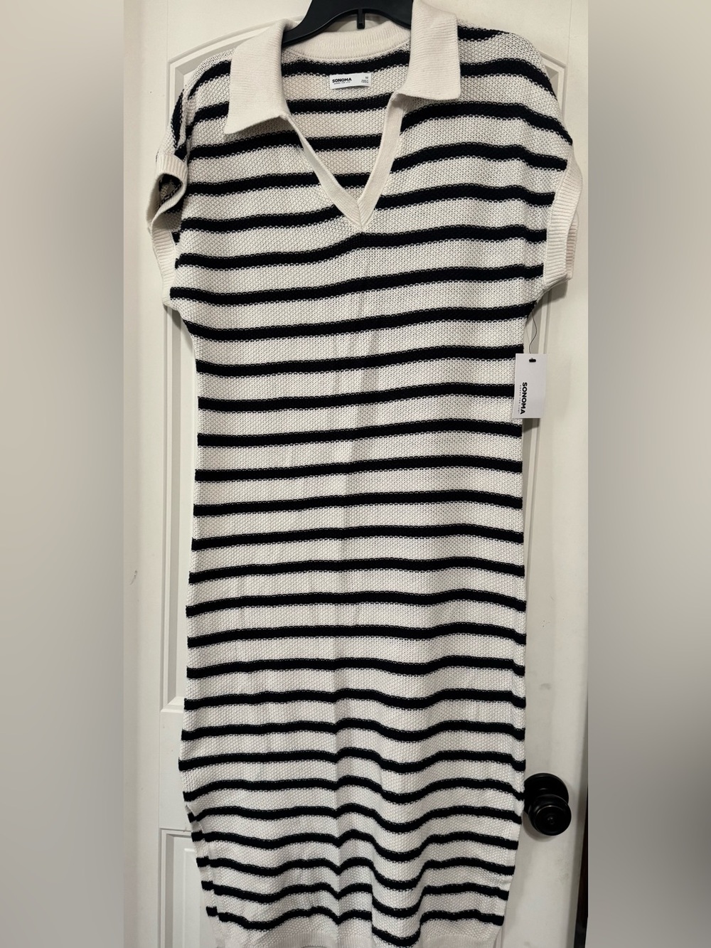 Sonoma Black and White Striped Midi Knit Skirt